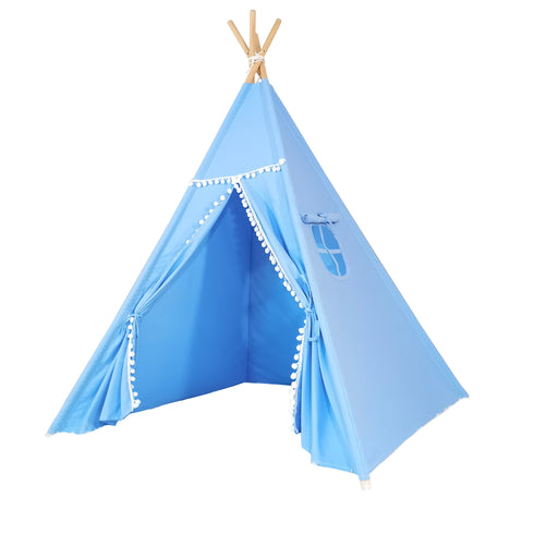 Tent/Tepee - Light Blue with Pom Poms