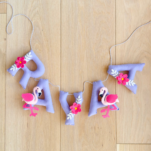 Personalised Floral Flamingoes Name Bunting/Garland