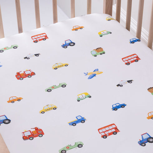 Fitted Cotton Crib Sheet - Transport