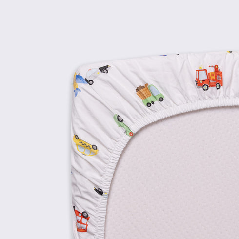 Fitted Cotton Crib Sheet - Transport