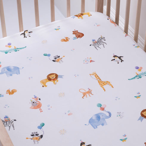 Fitted Cotton Crib Sheet - Party Animals
