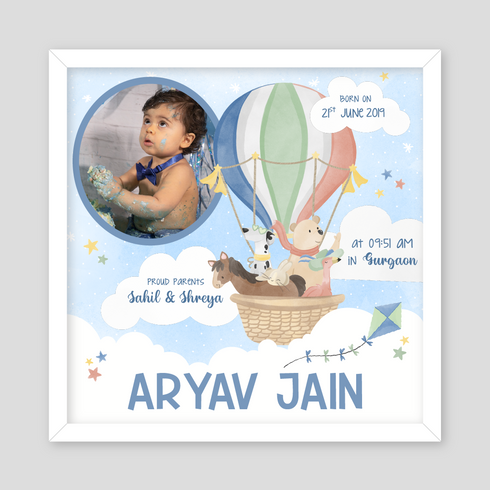 Baby Birth Detail Frame - Hot Air Balloon