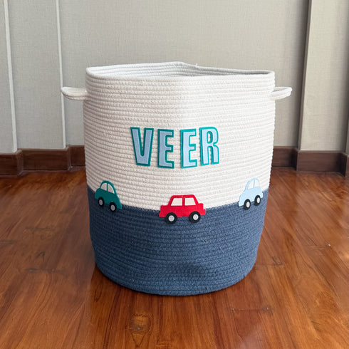 Little Cars - Rope Personalised Storage Basket