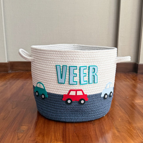 Little Cars - Rope Personalised Storage Basket