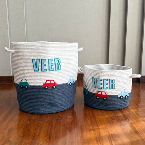 Little Cars - Rope Personalised Storage Basket