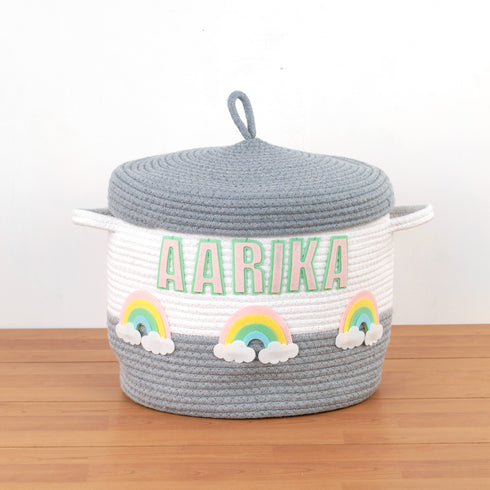 Rainbow - Grey Rope Basket With Lid