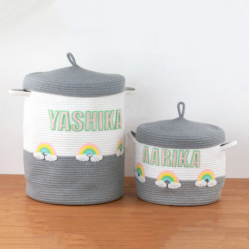 Rainbow - Grey Rope Basket With Lid