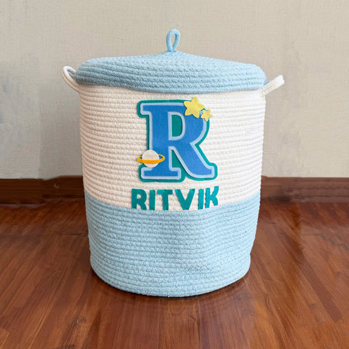 Space Explorer- Blue Rope Basket with Lid