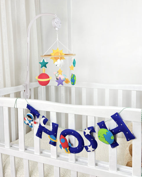 Solar System Baby Cot Mobile & Name Bunting/Garland Set