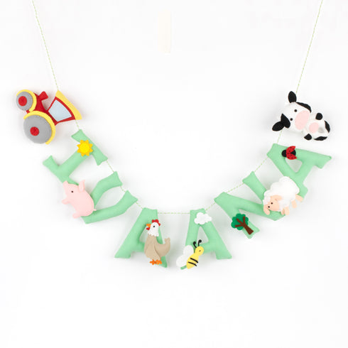 Farm Animals Cot Mobile & Name Bunting & Garland set