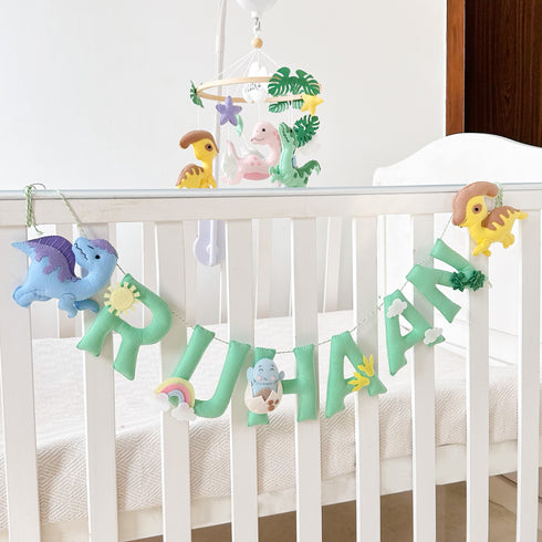 Personalised Dinosaur Cot Mobile & Bunting/Garland Set