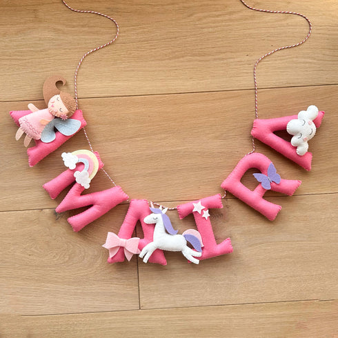 Unicorn & Fairy Cot Mobile & Name Bunting/ Garland Set