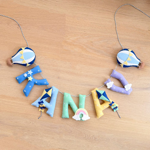 Bright Skies - Hot Air Balloon Name Bunting/Garland (Blue)
