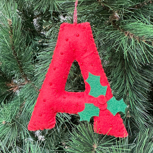 Holly - Red Felt Beaded Monogram Ornament