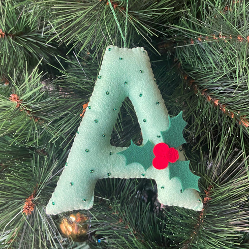 Holly - Green Felt Beaded Monogram Ornament
