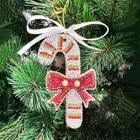 Glitter Embellished Ornament- Candy Cane
