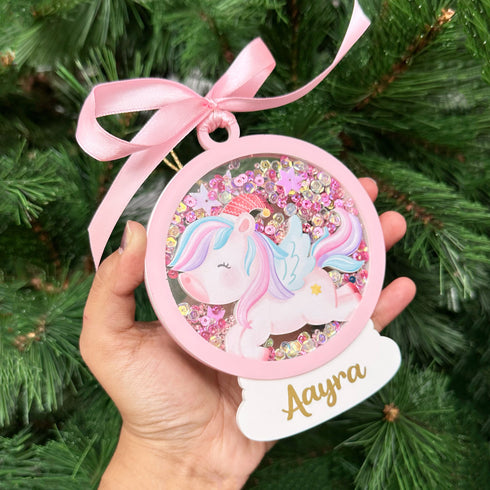Sparkly Snow Globe Ornament-Unicorn