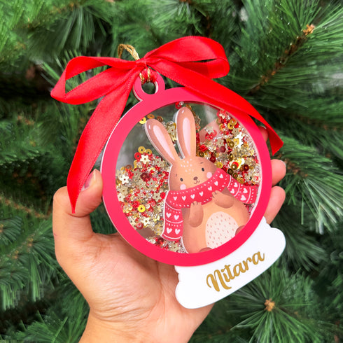 Sparkly Snow Globe Ornament- Bunny