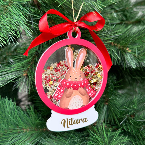 Sparkly Snow Globe Ornament- Bunny