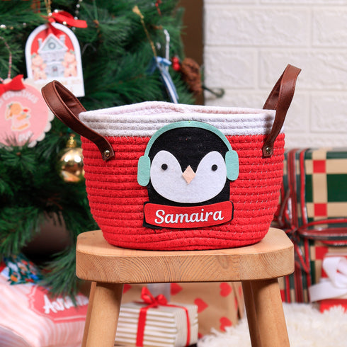 Red Cotton Rope Basket- Penguin