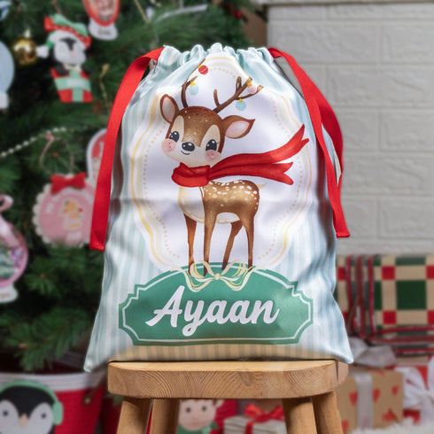 Festive Reindeer - Personalised Christmas Sack