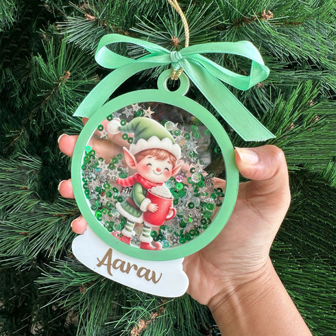 Sparkly Snow Globe Ornament- Elf