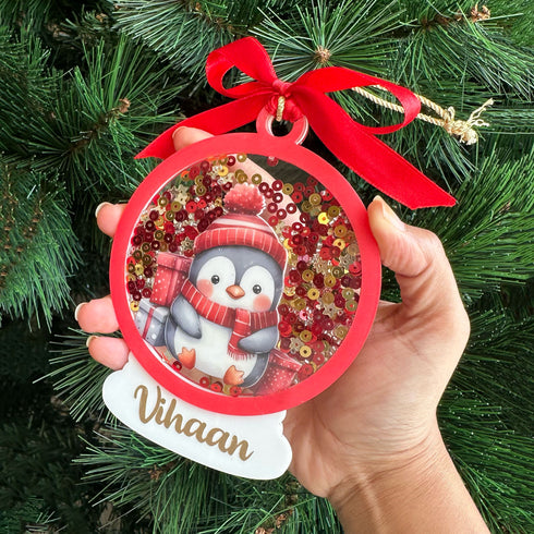 Sparkly Snow Globe Ornament- Penguin