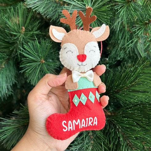 Reindeer in a Stocking-Felt Ornament