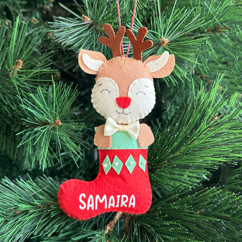 Reindeer in a Stocking-Felt Ornament
