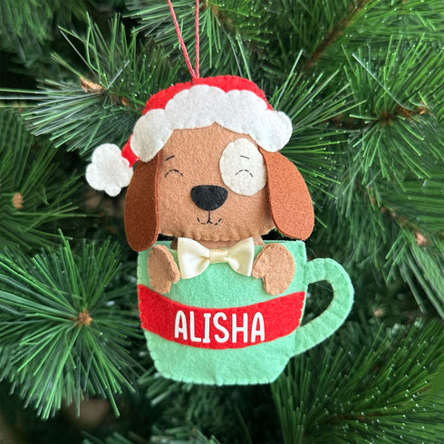 Dog in a Hot Chocolate Mug- Felt Ornament
