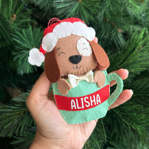 Dog in a Hot Chocolate Mug- Felt Ornament