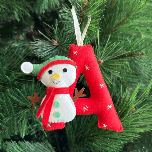 Red Monogram Ornament - Snowman