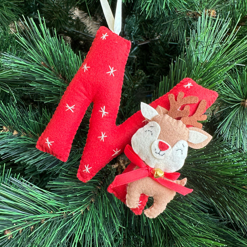 Red Monogram Ornament - Reindeer