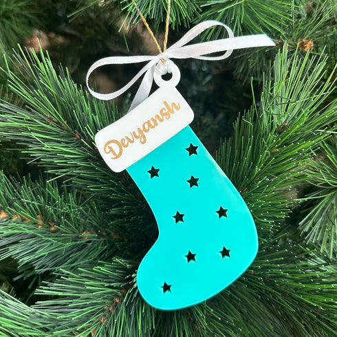 Personalised Stocking Christmas Ornament - Teal