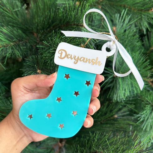 Personalised Stocking Christmas Ornament - Teal