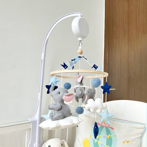 Elephant Clouds & Stars Cot Mobile - Blue