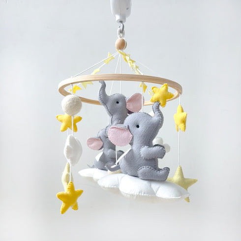 Elephant Clouds & Stars Cot Mobile - Yellow