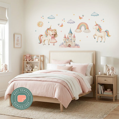 Unicorn & Princess - Removeable Wall Decal Sticker