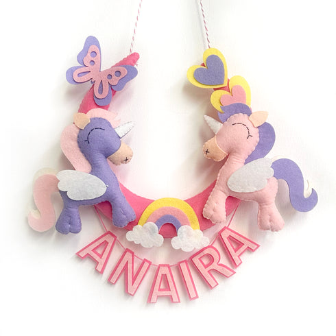 Personalised Unicorn & Rainbows Wall Hanging