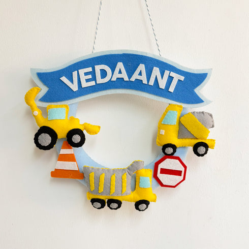 Personalised Construction Themed Name Hanging
