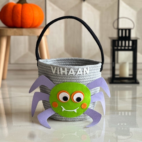 Halloween Trick or Treat Grey Spider Basket