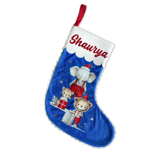Personalised Velvet Stocking - Jungle Animals