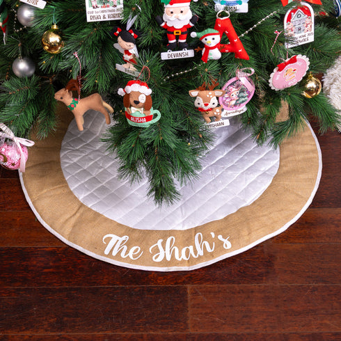 Quilted Tree Skirt - White and Gold