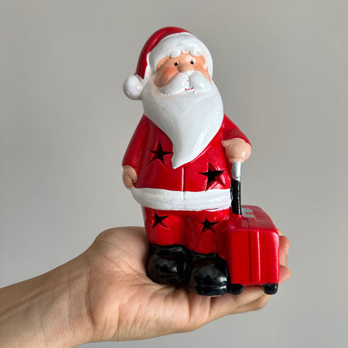 Ceramic Figurine- Santa and Snowman With Suitcase