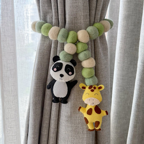 Safari Animals and Felt Ball - Curtain Tie Pair