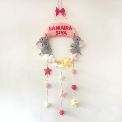 Personalised Name Hanging - Pink Elephant Dreams