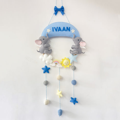 Personalised Name Hanging - Blue Elephant Dreams