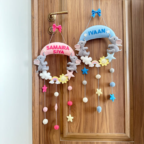 Personalised Name Hanging - Blue Elephant Dreams