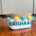 Jute & Cotton Rope Basket Small with Yellow and Teal Pom Poms