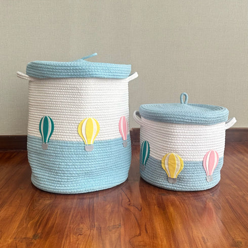 Hot Air Balloons - Blue Rope Basket With Lid